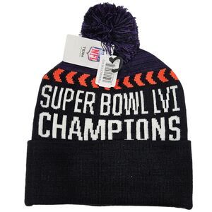 Super Bowl LVI Champions NFL Football Black Pom Beanie Cap - Cuff Knit Hat